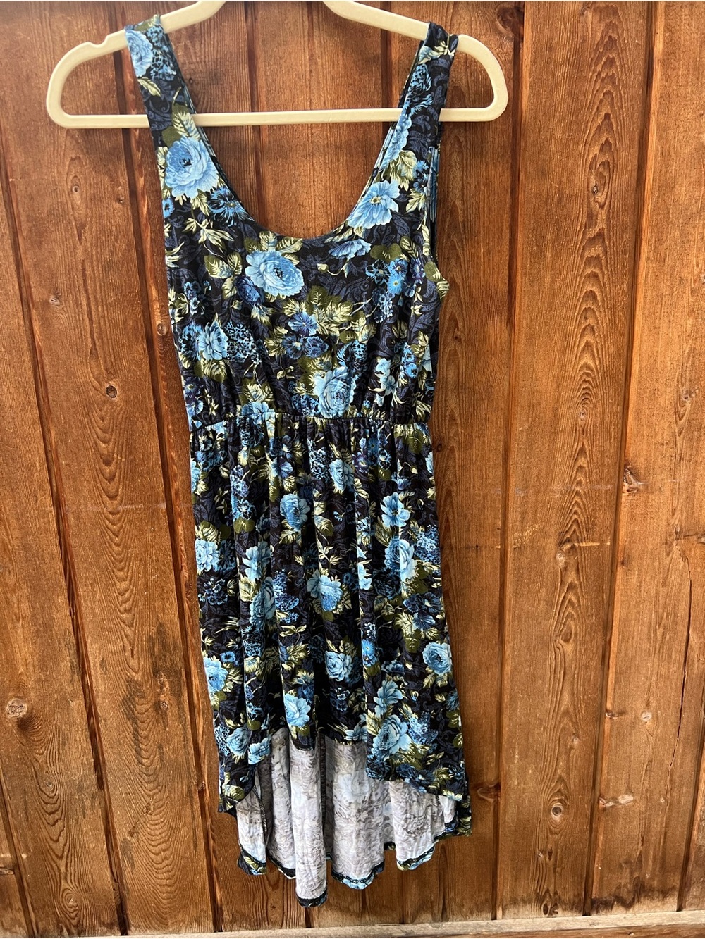 Lani California Blue Floral Hi-Low Midi Dress Sleeveless Stretch Size S Boho